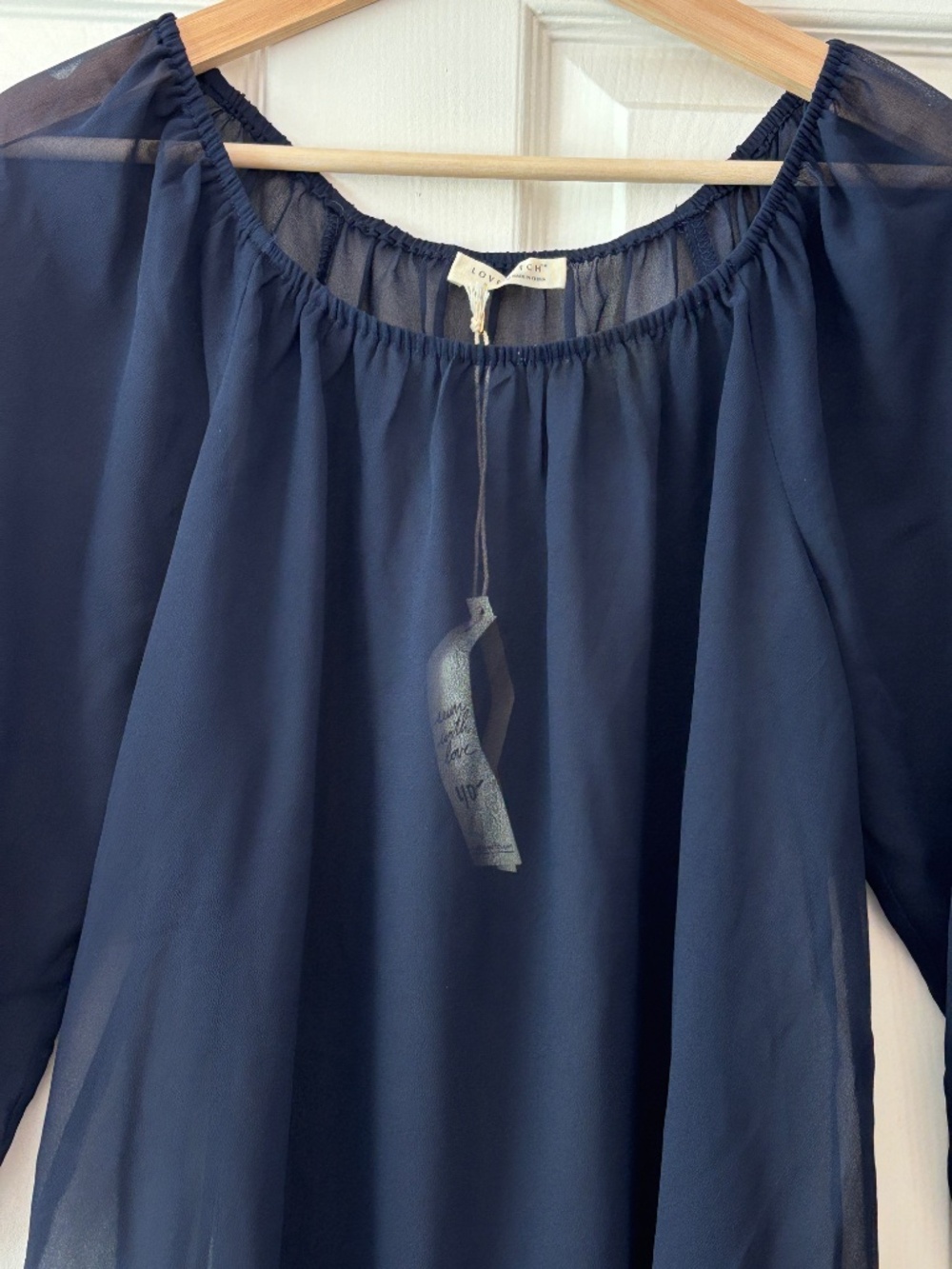 lovestitch Gather Lace Sheer Boho Blouse - Navy Blue & Black Size S - Picture 6 of 9